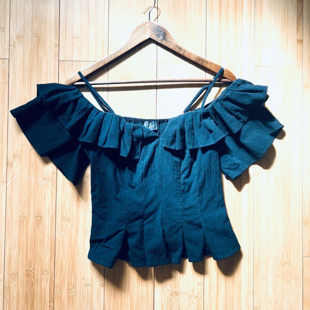 Milk & Honey Elegant Black Ruffle Off-Shoulder Top Size Large